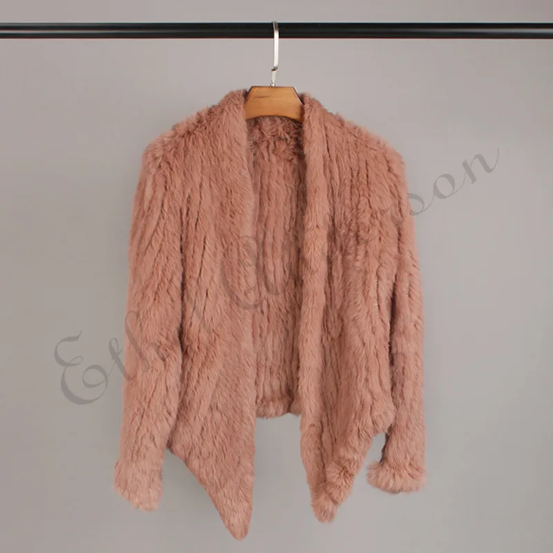 12 Hot Pink Настоящий вязаный кроличий мех, кардиган, пальто, куртка, натуральный ручной работы, необычный воротник, одежда из кроличьего меха, вязаная верхняя одежда, жилет - Цвет: 12 Hot Pink