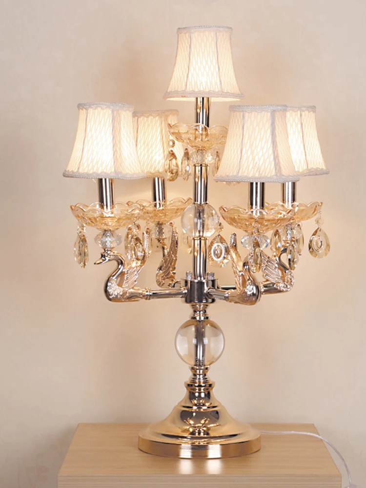 Novelty led swan Table Lamp wedding light Crystal Candlestick 5 arm E14 Living Room Bedroom showcase desk Light|Настольные лампы| |