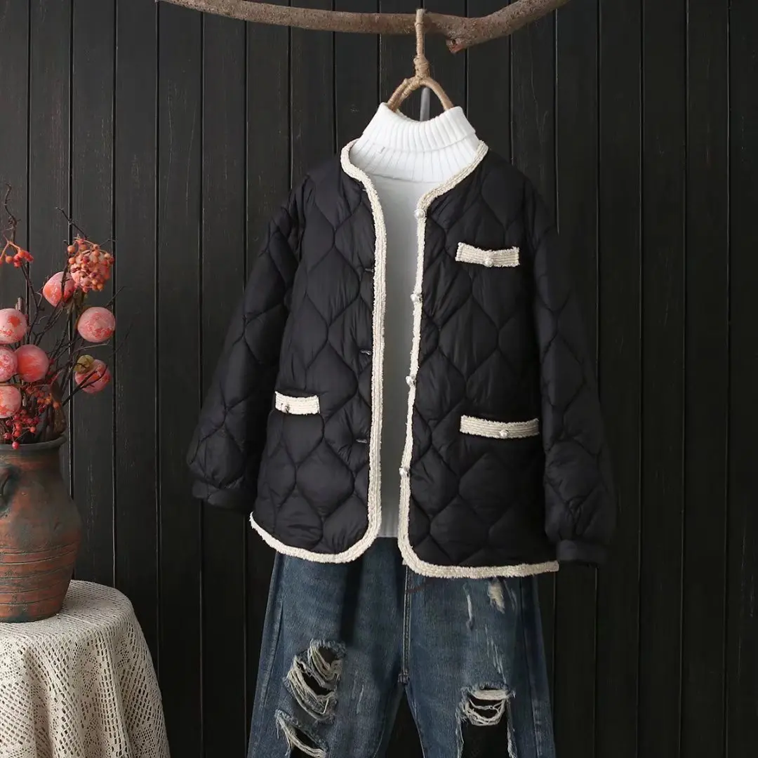 Plus size V-Neck lace pocket women parkas coats 2021 winter casual ladies black pink Khaki female jacket tops