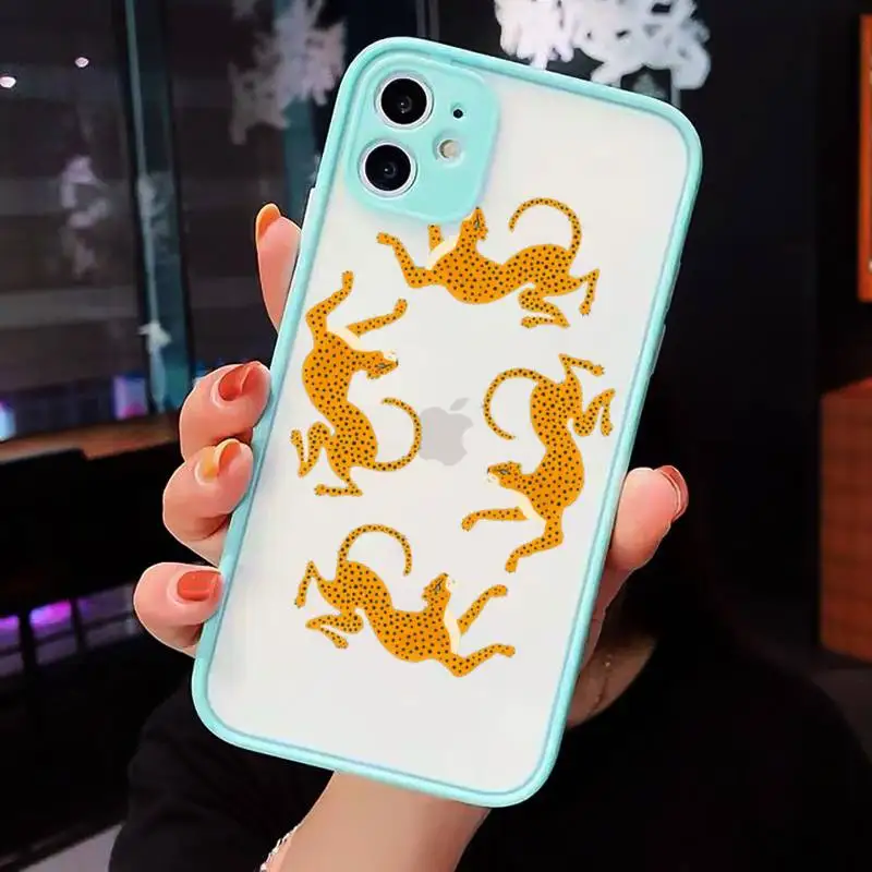 

cartoon Leopard Phone Cases Matte Transparent for iPhone 7 8 11 12 s mini pro X XS XR MAX Plus cover funda