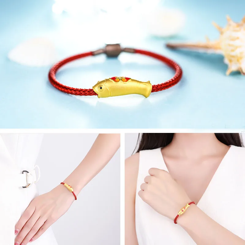

NEW PURE 24K YELLOW GOLD BRACELET WOMEN FISH BRACELET
