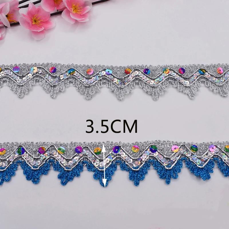 10Meters Sequins Lace Ribbons 3D Gold Silver Laces Trims Dance Dress Paillette Appliques DIY Sewing Accessories KY193 | Дом и сад
