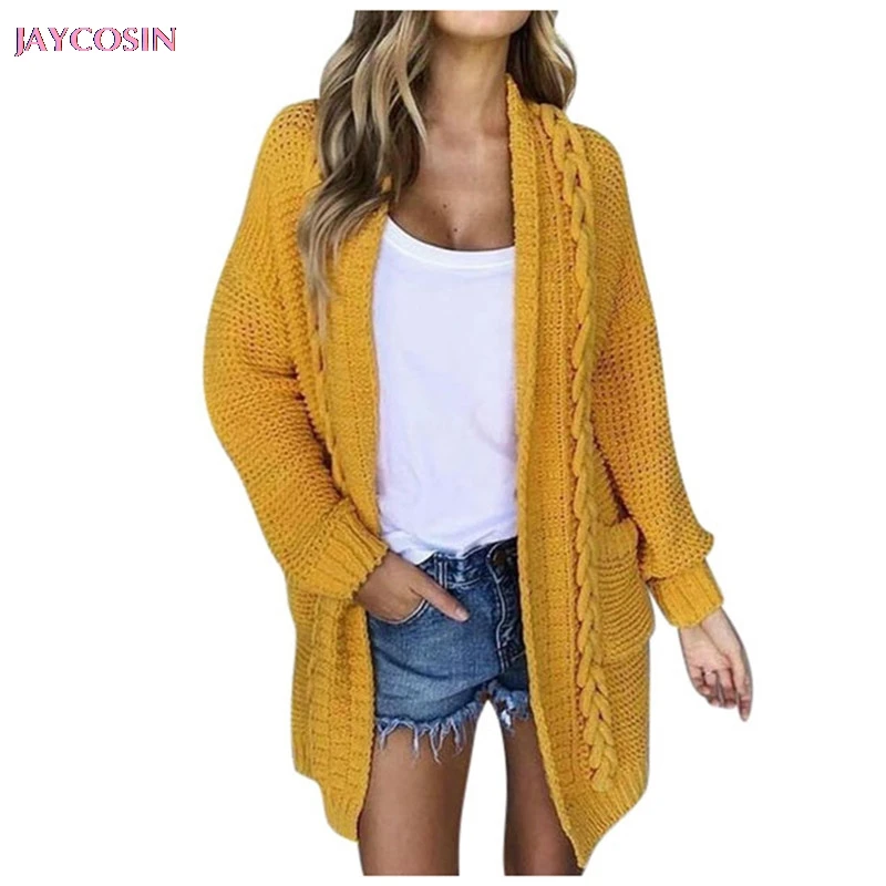 JAYCOSIN 2019 свитер Женский Повседневный с длинным рукавом желтый Однотонный