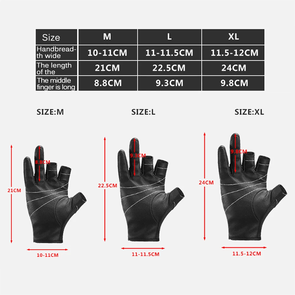 

1 Pair Bicycle Glove Fishing Gloves Men Women Outdoor Fishing Anti-Slip 3 Cut Finger Sports Fish Equipment Angling Gloves
