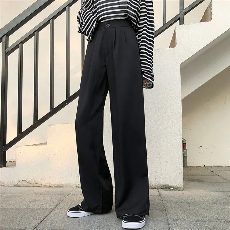 Однотонные женские брюки HziriP Узкие повседневные Прямые с широкими штанинами