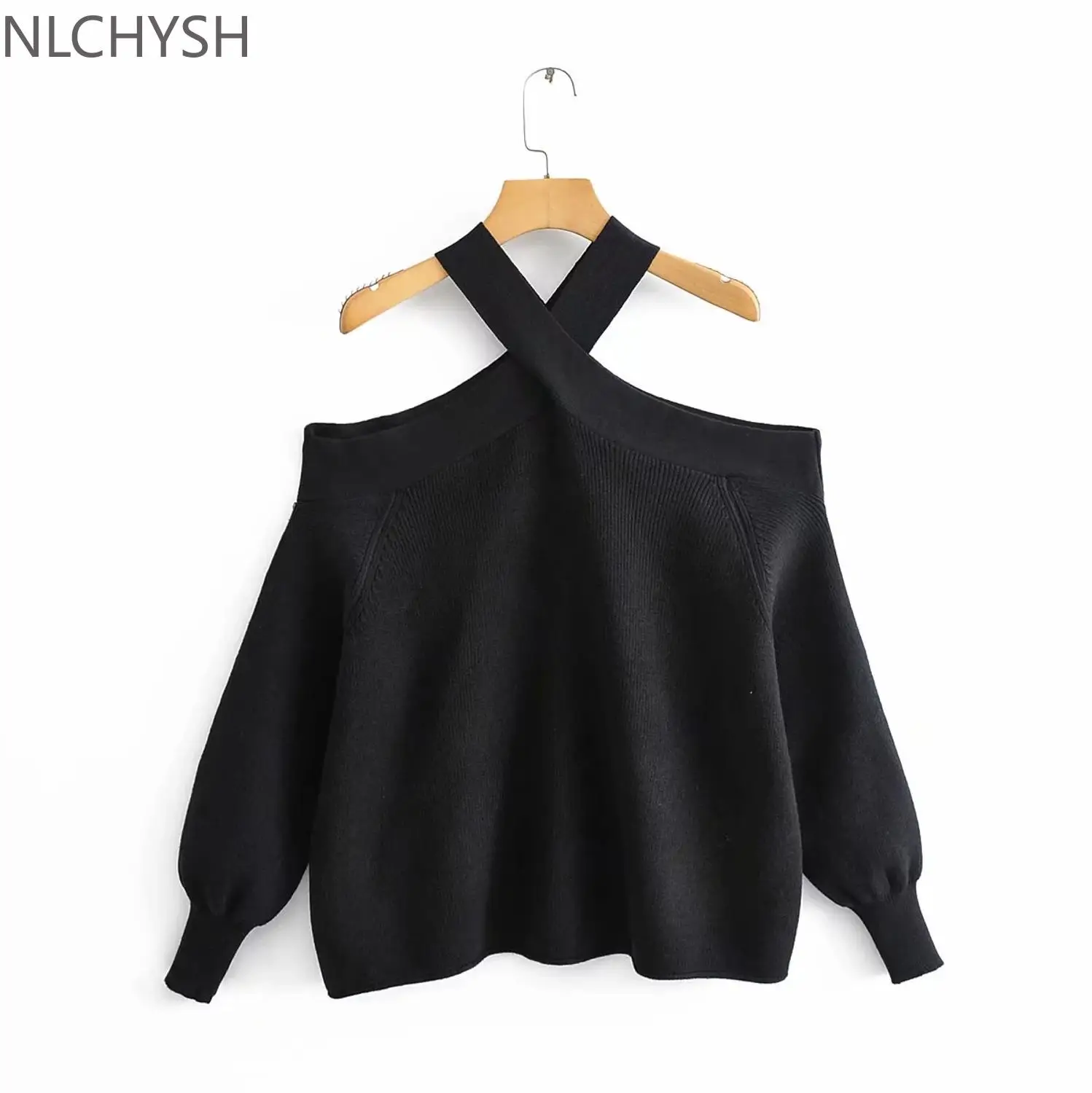 

Oversize women cross halter sweaters 2021 spring fashion ladies elegant knitted pullovers female knitwear soft girls chic tops