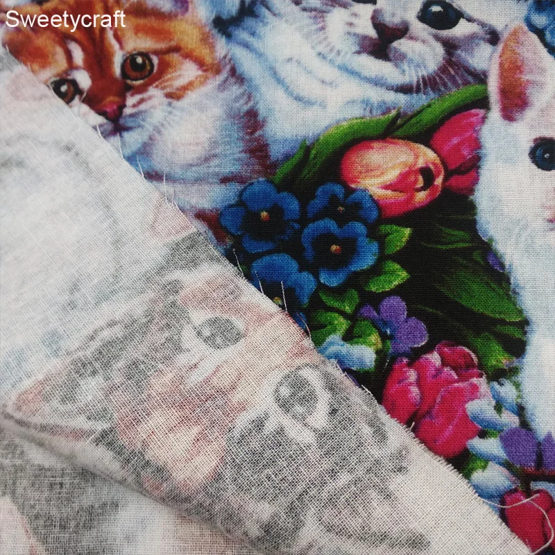 X 50 см мультяшный цветочный принт Кот машинная стирка ткань ткани