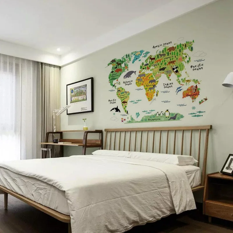 

Large Kids Educational Animal World Map Removable Decal Art Mural Home Decor Wall Stickers