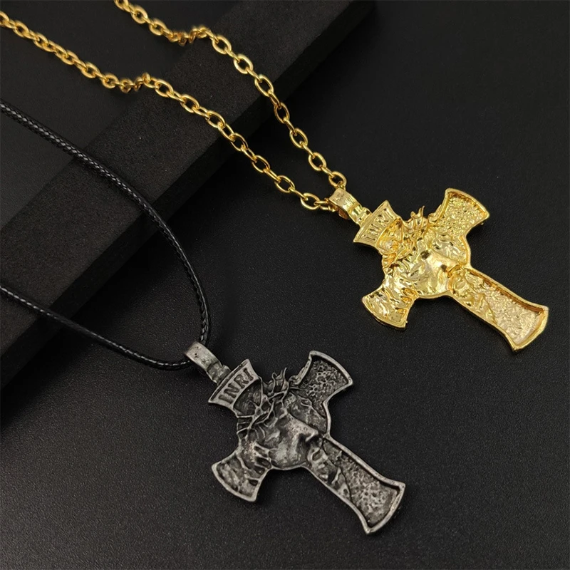 

Mens Cross Necklace Stainless Steel Jewelry Gothic Crown Of Thorns Jesus Christ Accesorios