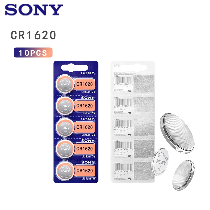 Кнопочная батарея SONY CR1620 10 шт./лот Оригинальная 3 в литиевые батареи CR 1620 для часов