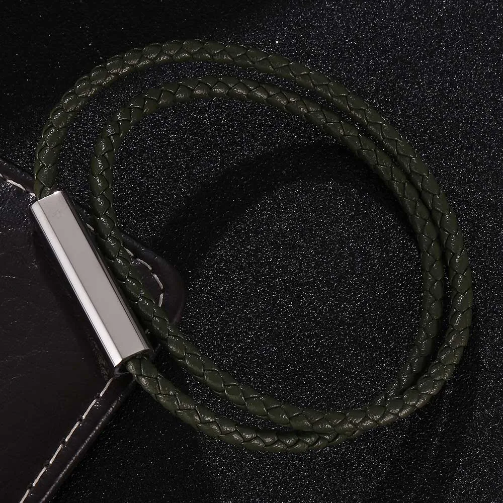 

New Green Leather Bracelets Men Magnetic Clasp Multilayer Braided Rope Bracelets for Male Female Bracelets Jewelry Gift BB0616