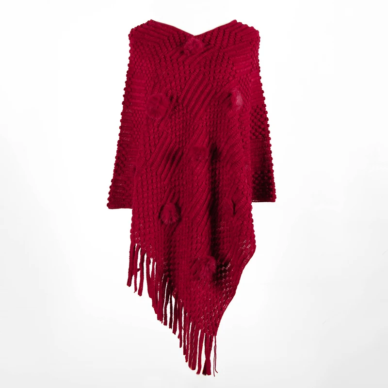 

YSDNCHI Knitted Capes Fashion Women White Hairball Tassel Winter Tops White Sweater Autumn Loose Solid Sweater Cloak Coat Spring