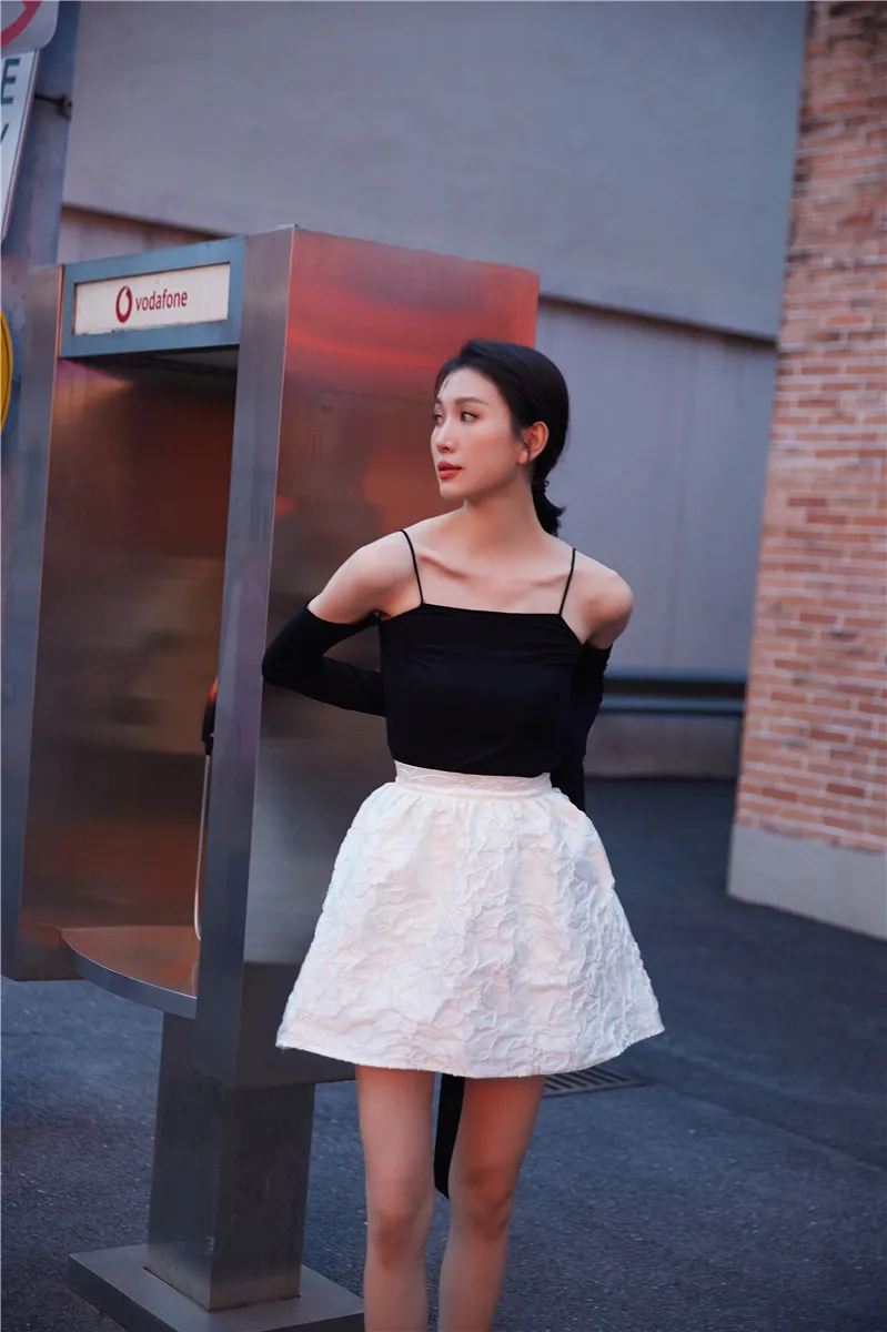 

ZCSMLL High Waist Stitching Bow Embossed Skirt for Woman Solid Color Korean Fashion Vintage Skirts 2021 Spring Summer