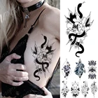 Водостойкая Временная тату-наклейка, змея, цветок, темные линии, флэш-татуировки, роза, луна, моль, боди-арт, рука, имитация рукава, тату для женщин
