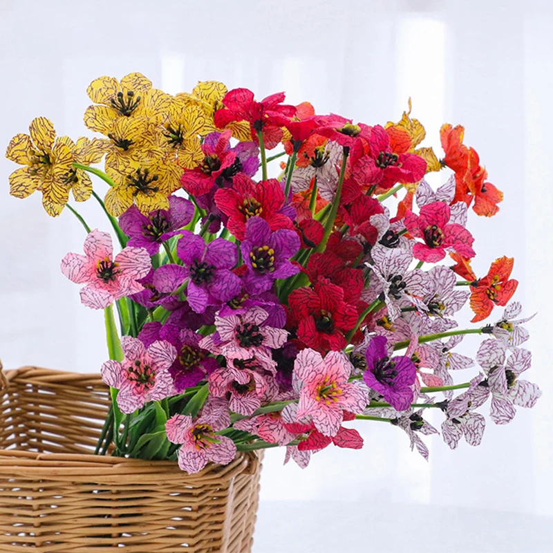 

Plastic Artificial Flowers 5 Head Flowers Water Grass Silk Printing Cloth Flowers Violet Flowers Imitation Outdoor Fake Flowers