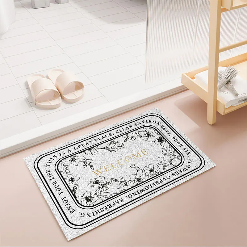 

Custom Retro Mats Front Door Carpet PVC Silk Loop Hallway Entrance Bath Rugs Stain Resistant Can Be Cut Home Indoor Mat Carpet