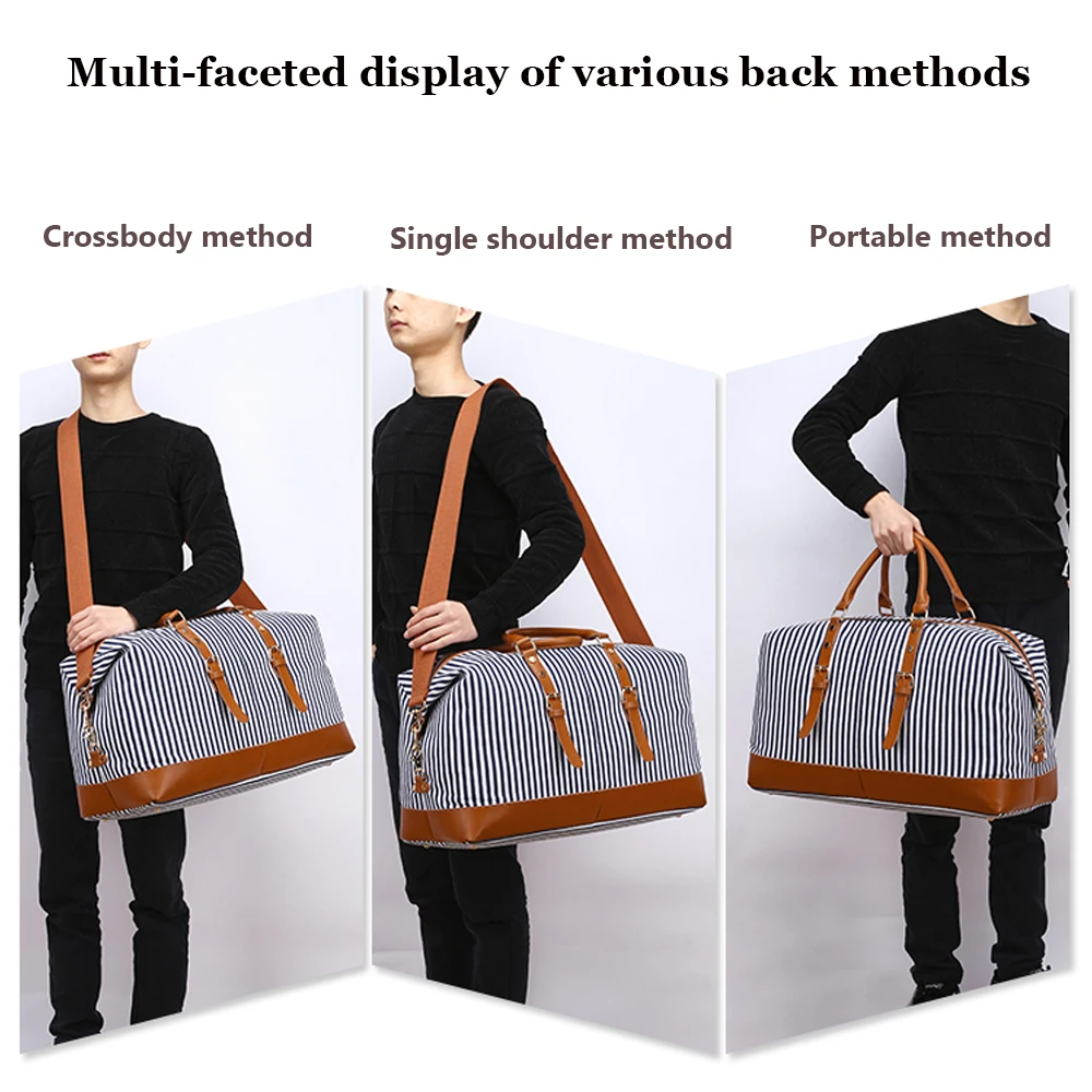 

M341 New Fashion Canvas Large-Capacity Fashion Duffel Bag For Women Carry On Weekender Overnight Bag Over Sized Blue Strips
