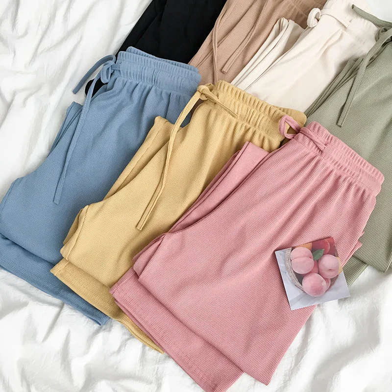 

Spring Summer Drawstring Women Pants Flat Knit Casual Loose Wide Leg Pants Female Long Trousers High Waist OL Clothing