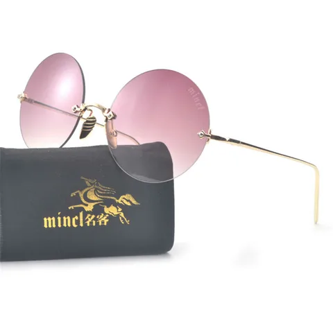 Очки солнцезащитные женские круглые без оправы, брендовые винтажные солнечные очки оверсайз с прозрачными розовыми линзами, с защитой UV400 NX
