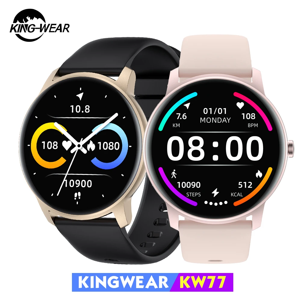 Смарт-часы KINGWEAR KW77 мужские с экраном 1 28 дюйма Bluetooth 5 0 водонепроницаемость IP67
