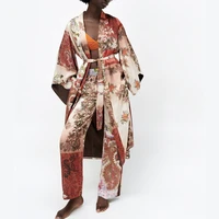 2021 za new womens clothing retro fashion pajamas patchwork printed kimono coat pants suit ra 7809018 7807018