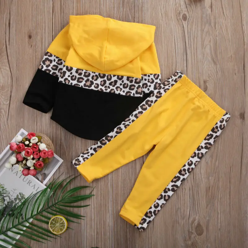 Леопардовая толстовка топы штаны спортивный костюм одежда для маленьких