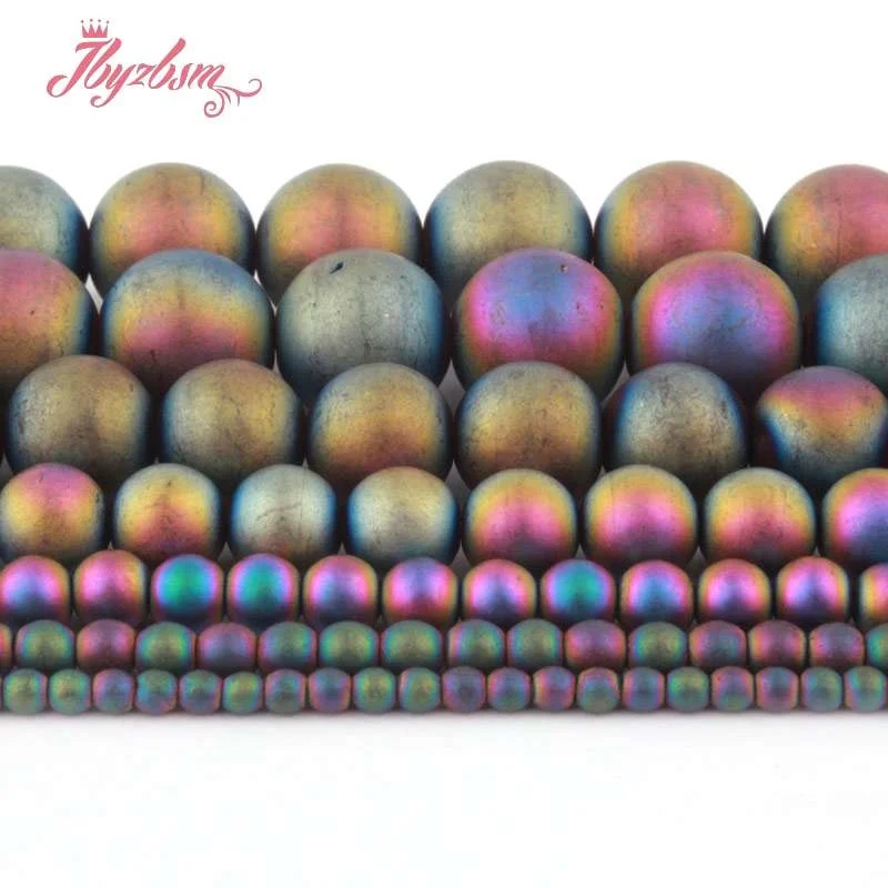 

2,3,4,6,8mm Frost Round Ball Multicolor Hematite Natural Stone Beads For DIY Necklace Bracelets Jewelry Making 15" Free Shipping