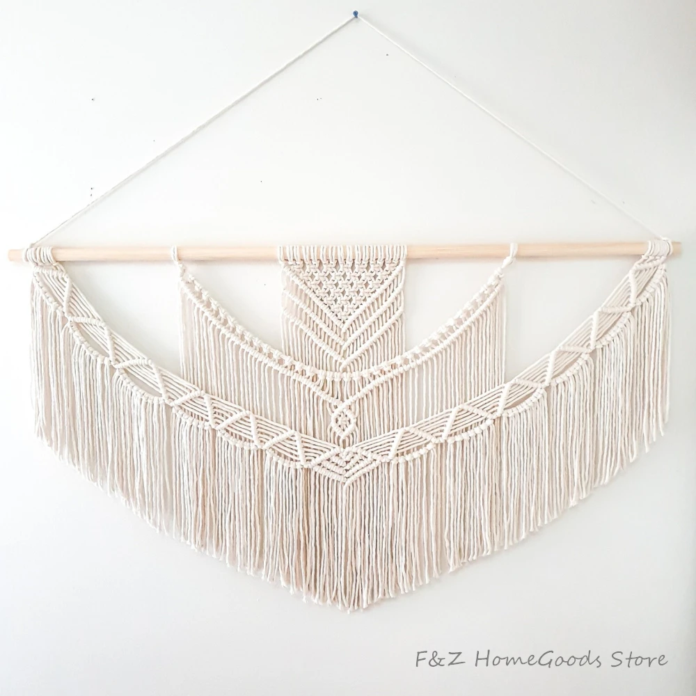 Tapiz colgante de pared de macram&eacute;, tejido a mano, color gris, bohemio, elegante, para decoraci&oacute;n del hogar, sala de estar, apartamento y dormitorio-1