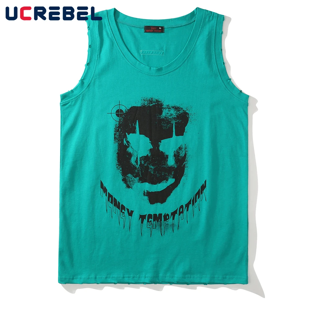 

Demon Print Vest Mens Summer High Hip Hop Street Casual Loose Sleeveless T-Shirt Men Tank Tops