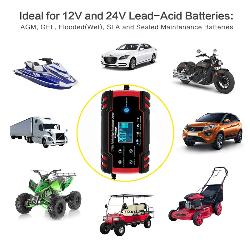 12V 24V 8A полный автоматический автомобильный Батарея Зарядное устройство Мощность