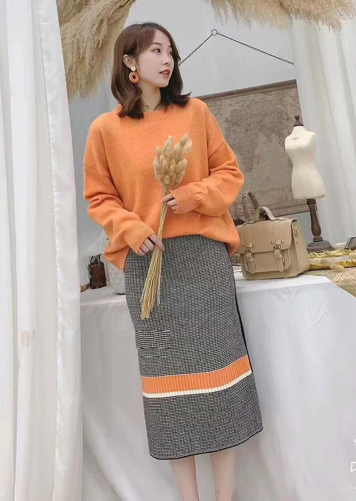 ALPHALMODA осень новое поступление Женский вязаный свитер юбка костюмы яркий цвет Молодежный Зимний вязаный костюм комплект из 2 предметов