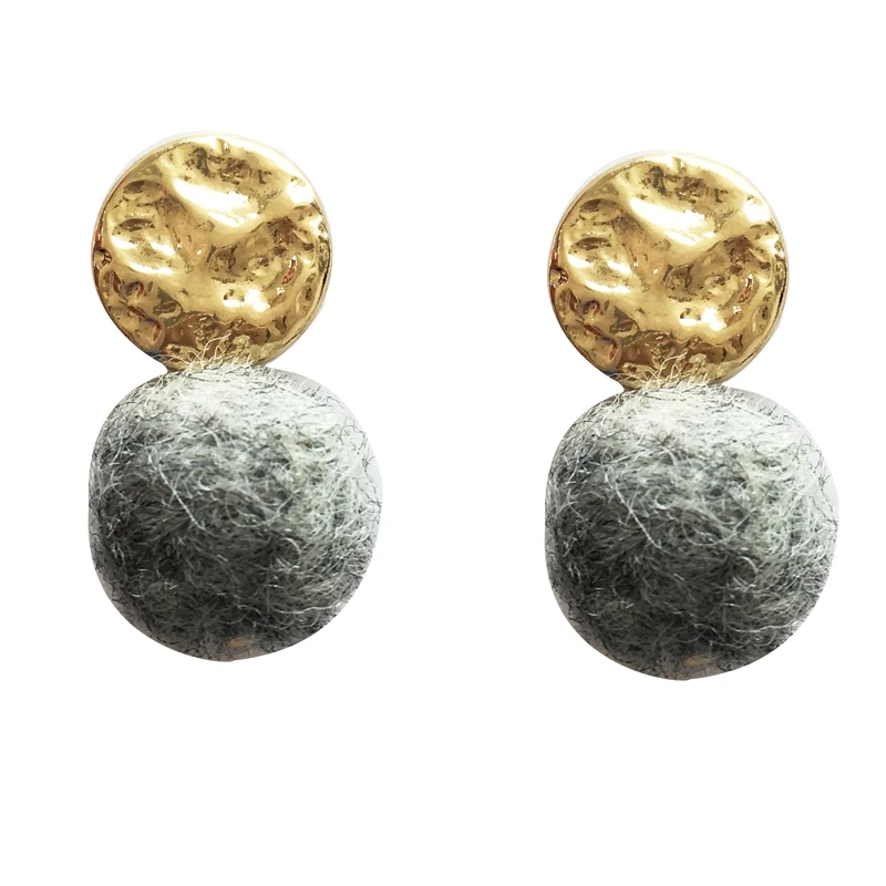 

Fashoin Jewelry Artifcial Hair Ball Earrings Autumn Winter Style Metal Alloy White Grey Brown Pompon Earrings For Women Gift