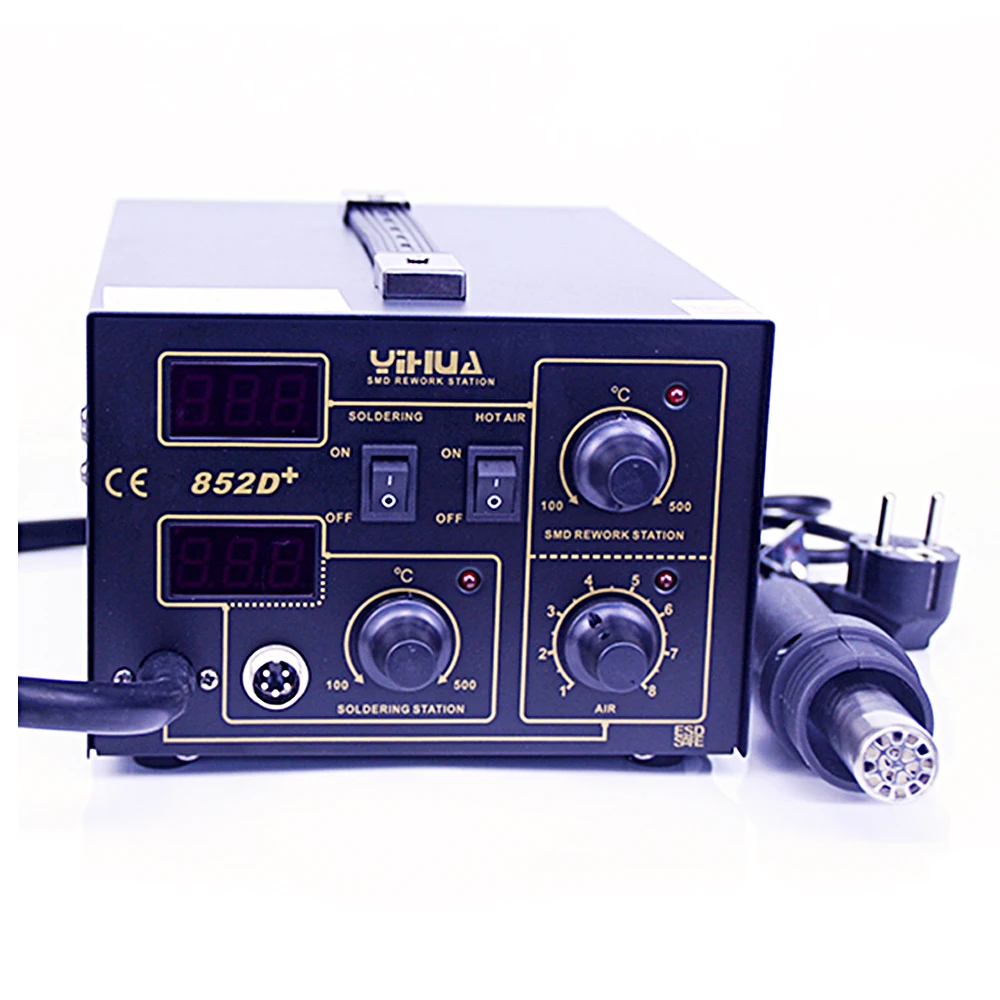 Паяльная станция 2 в 1 YIHUA 852D + цифровая паяльная с термофеном и двойным цифровым