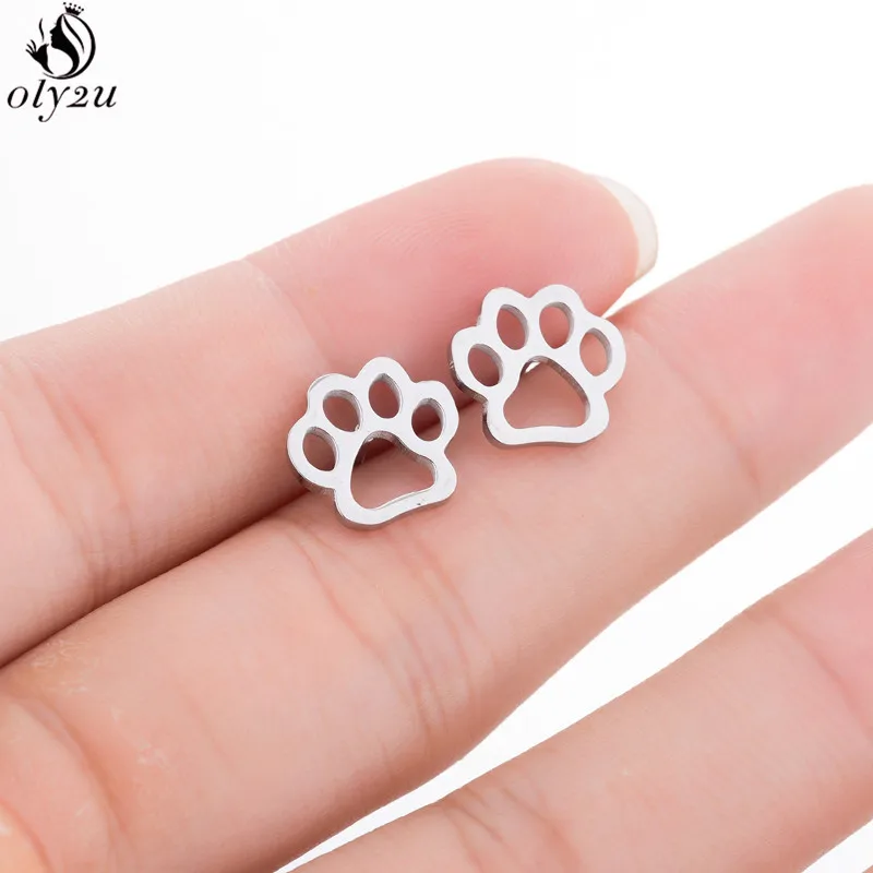 Oly2u Trendy Puppy Paw Stud Earrings for Women Kids Small Fashion Earing Cat Dog Footprint Earrings Ear Piercing oorbellen