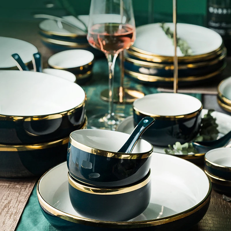 

Luxury Ceramic Dishes Plates for Food Salad Soup Bowl Porcelain Dinnerware Set with Bowl,Dinner Plate,Dessert Plate Restaurant