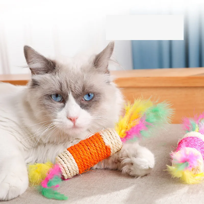 

Pet Cat Kitten Toy Rolling Sisal Scratching Ball Funny Cat Kitten Play Dolls Ball Pet Cat Toys Feather Toy Dropshipping