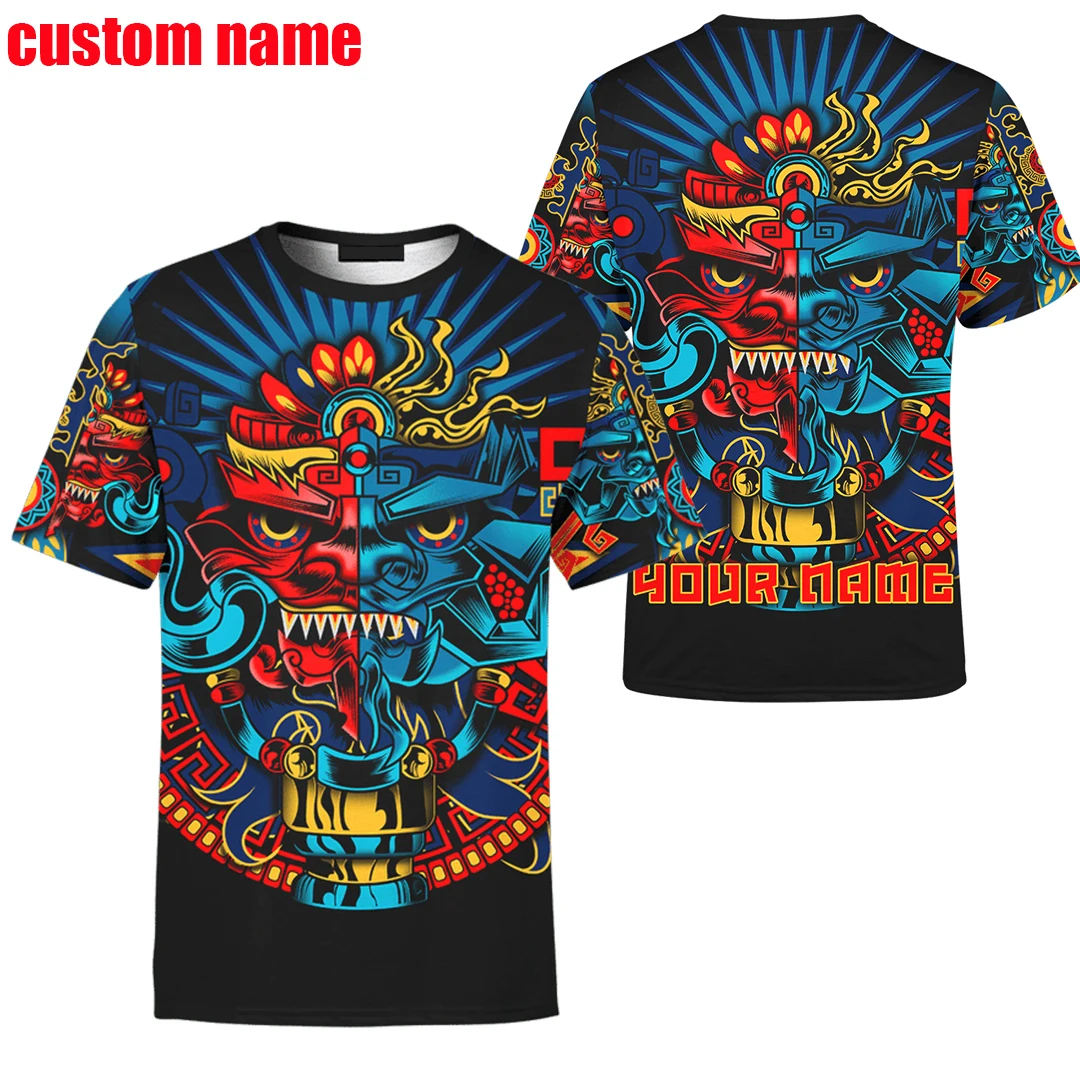 

PLstar Cosmos Newest 3DPrinted Aztec Mythology Tattoo Custom Name Unique Unisex T-shirt Casual Streetwear Summer Short Sleeves