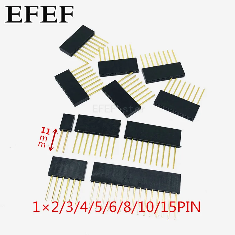 1 × 2/3/4/5/6/8/10/15PIN Однорядный прямой штыревой разъем 2,54 мм Шаг штыревой длинный 11 мм полоса разъем для PCB