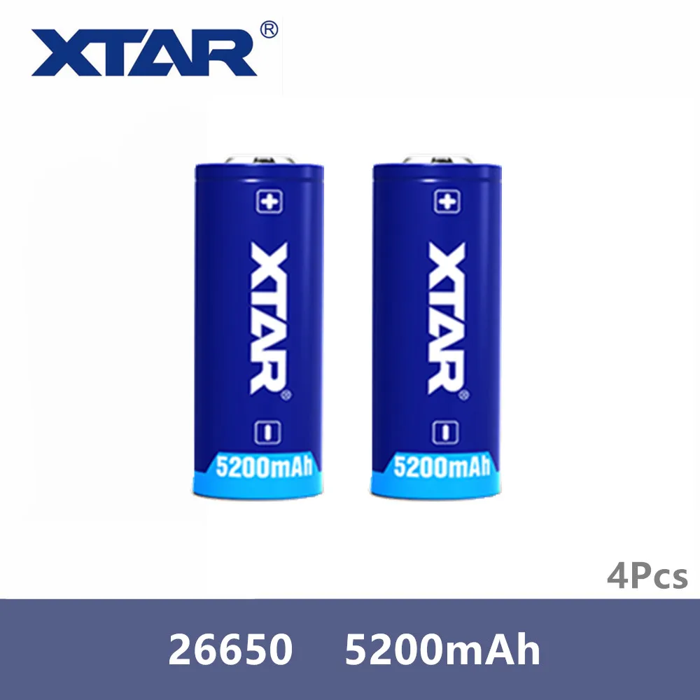 4 шт. оригинальный перезаряжаемый аккумулятор Xtar 26650 5200 мАч кнопочный Топ 3 6 В