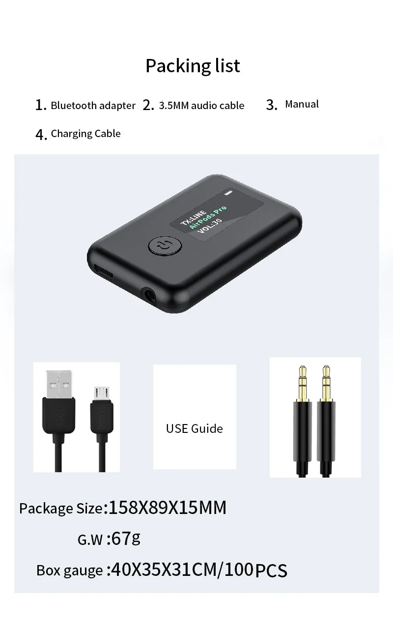 

Adaptador portatil 2 en 1 con Bluetooth 5,0, receptor transmisor, pantalla LED, adaptador inalambrico para TV, coche y hogar