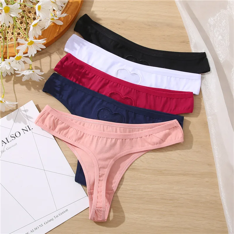 FINETOO Cotton Thongs Women Hollow Out Heart G-string Panties S-XL Ladies T-back Underpants Sexy Thong Female Lingerie | Женская одежда