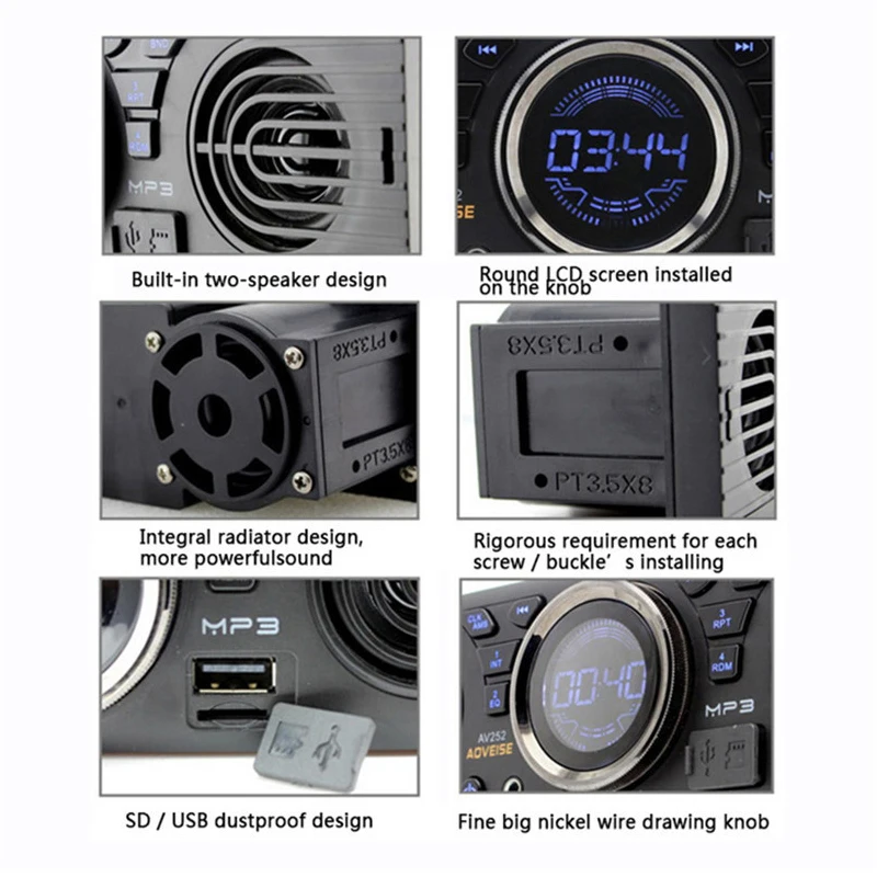 AOVEISE 12V автомобильный FM USB SD AUX IN audio stereo AV252 радио встроенный 2 колонки Bluetooth handfree in