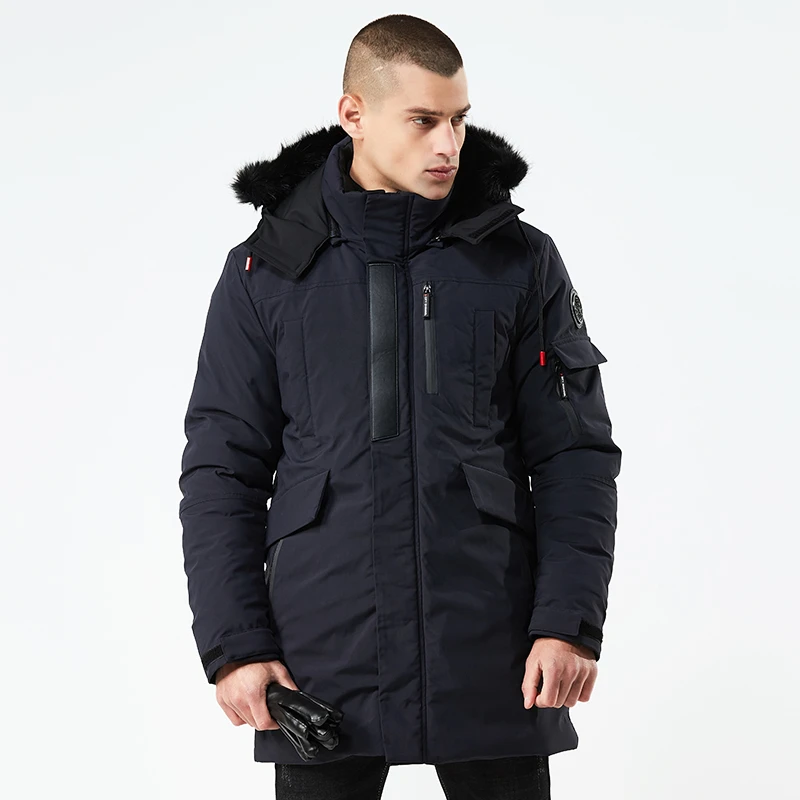 Padded Winter Jacket Men Windproof Long Coat Parkas Hood Fur Collar Clothes Men's Windbreakers Large Size Warm Epaulet Outwear