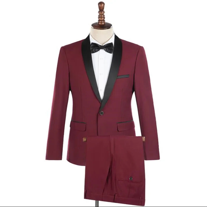 

Burgundy blazers men's suit host dress fashion stage performance chorus costume костюм ternos vestido de noiva robe de mariée