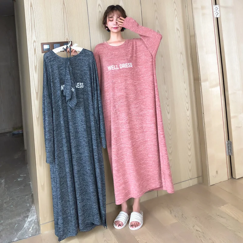 Ночная рубашка с длинным рукавом Женская Длинная свободная ночная большого