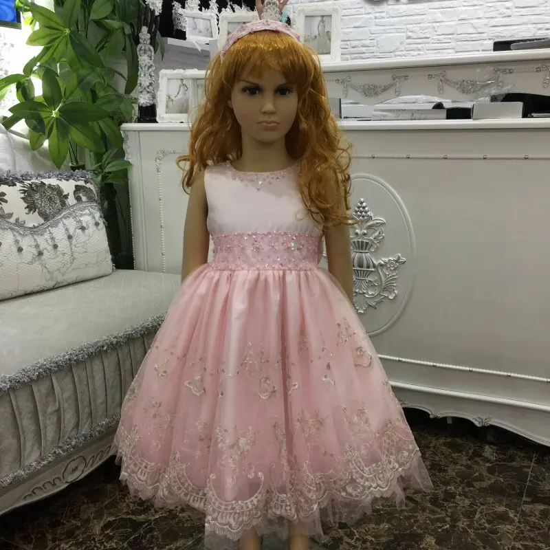 

2020 new fashion children's clothing Children's catwalk dress lace bead festival performance costume pink princess