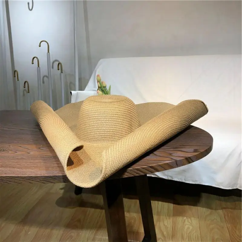 

Oversized Wide Brim Beach Sun Hat Round Top Foldable Hats For Women Straw Sun Protection Straw Cap Summer Outdoor Sun Shade Hats