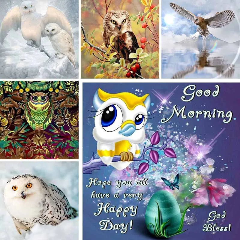 

5D DIY Full Square Round Drill Diamond Painting Cartoon Owl 3D Diamond Embroidery Snow View Picture Cross Stitch Home Decor M80