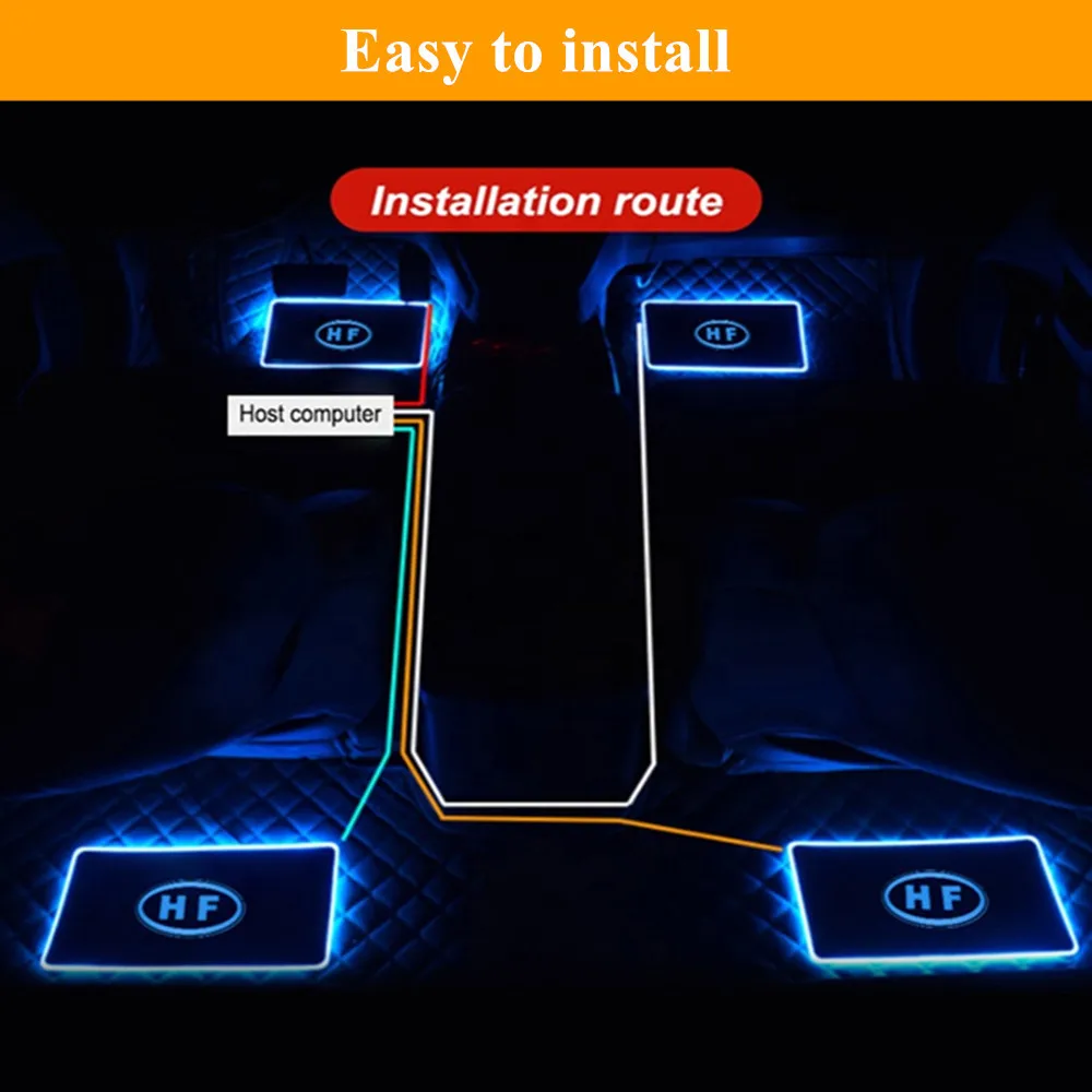 Напольный коврик BeCar 2/4 шт. противоскользящий светодиодный автомобильный с