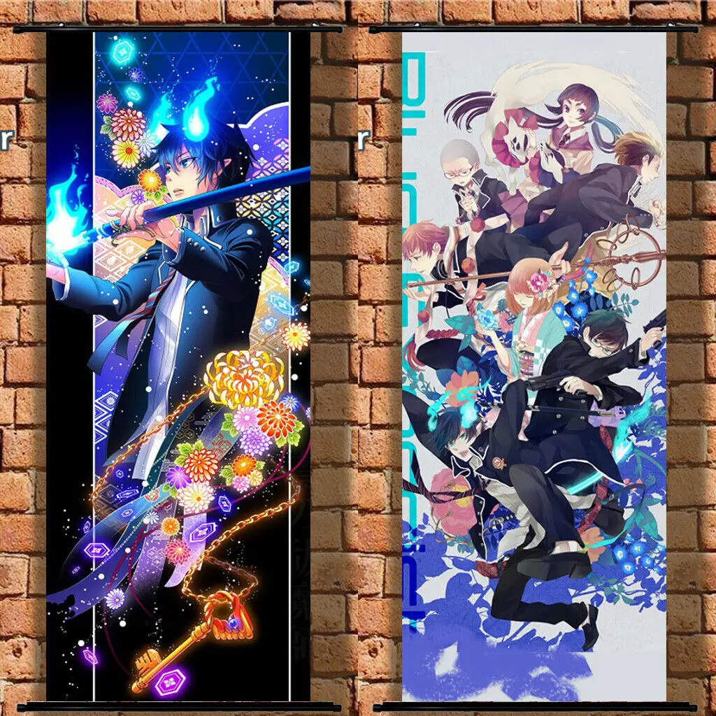 Длинный тканевый плакат настенный прокрутка синий Exorcist Ao No Okumura Rin 105x40